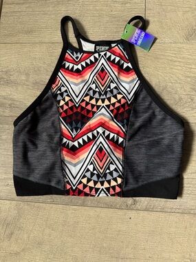 Victoria's Secret PINK Black Trim Sports Bra with Multicolor Geo Print